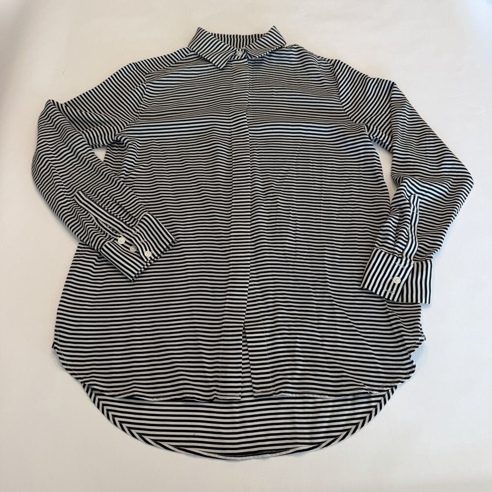 Banana Republic Women’s XXS Long Sleeve Button Tunic Black White Stripe (A0135)